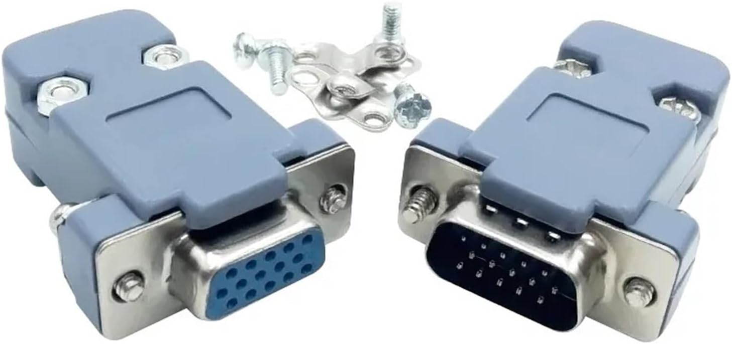 DB15 15 Hole Pin 3 Rows Parallel VGA Port Adapter Male Female Socket Solder Welded Connector+Plastic Shell Cover 1Pcs(Male)