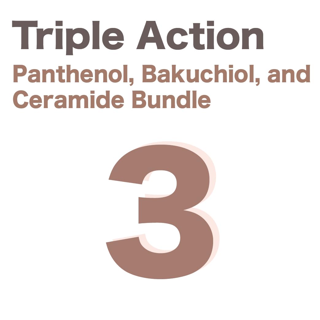 Triple Action Bundle of Bakuchiol (Retinol Alternative), Panthenol (Hydration), and Ceramide (Protection) Active Ingredient Concentrates - 30ml