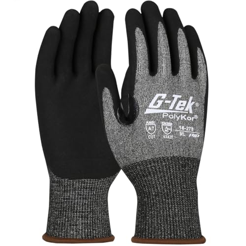 G-Tek PolyKor X7 Seamless Knit PolyKor X7 Blended Glove with Nitrile Coated MicroSurface Grip on Palm & Fingers - Touchscreen Compatible XS