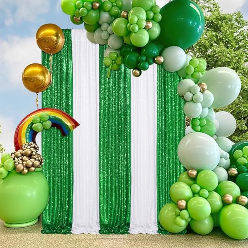 Image of Green Sequin Backdrop Curtains-4 Panels 2FTx8FT Green Backdrop for St Patricks Day, Glitter Party Decorations Background Drapes for Wedding Birthday Anniversary Graduation Photo Booth Decor