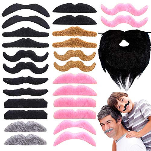 BigOtters Self Adhesive Fake Mustaches, 38PCS Costume Facial Hair Halloween Christmas Fake Mustache Funny Fake Beard Whisker for Kids Birthday Gift Home Party Favors