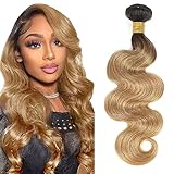 Fheaicr Ombre Human Hair Bundles 12A Grade Honey Blonde Bundles Human Hair 1B/27 Ombre Bundles 14 Inch Bundles Human Hair Ombre From Natural Black to Honey Blonde Human Hair Weft Hair Extension