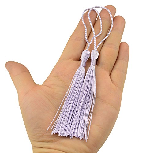 Image of 100pcs 13cm /5 Inch Silky Floss Bookmark Tassels with 2-Inch Cord Loop and Small Chinese Knot for Jewelry Making, Souvenir, Bookmarks, DIY Craft Accessory (Light Violet)