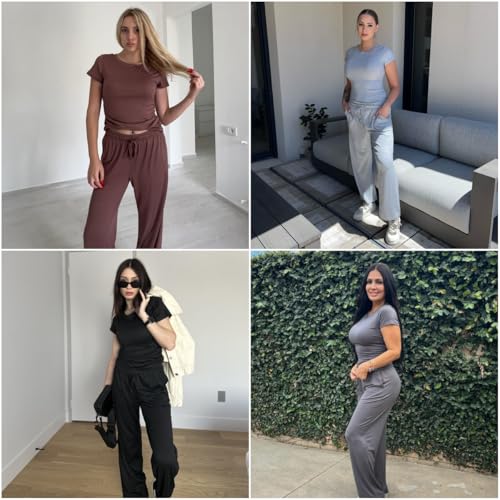 Generic Women's Green Casual Coordinated Outfit Set: Top & Pants - Short Sleeve, High Waisted, Wide Leg4