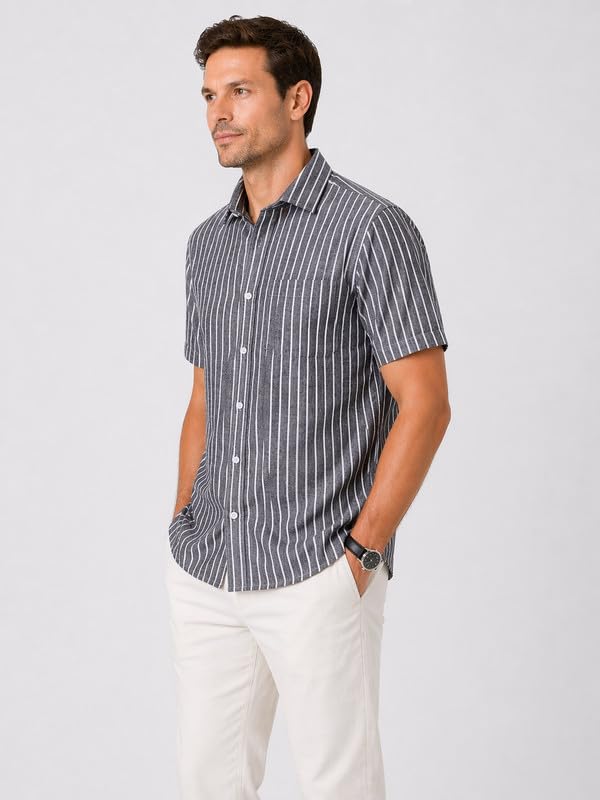 Image of MARK & ALBERT Half Sleeves Regular Fit Formal Shirt for Men Grey