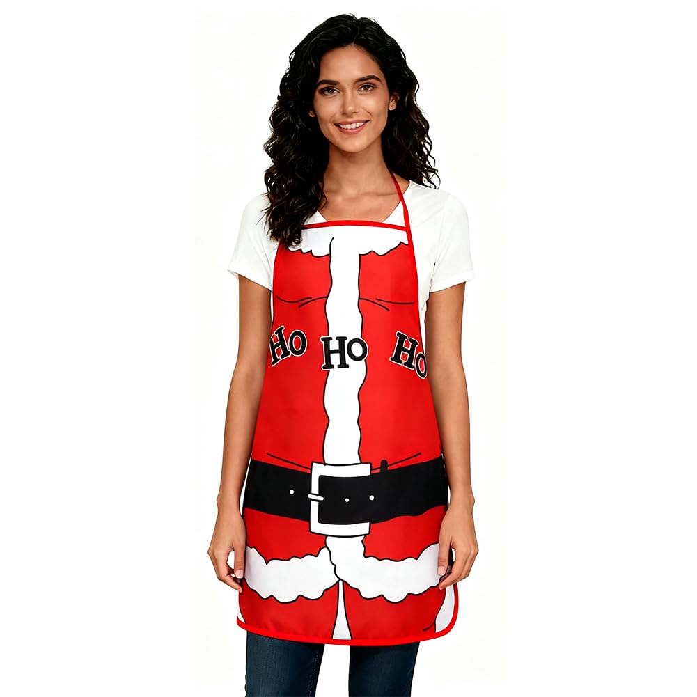 haozaikeji Christmas Apron for Women Kitchen Cooking Santa Claus Apron Xmas Chef Funny Father Christmas Red Aprons Xmas Gift BBQ Restaurant Cartoon Party Aprons for Adult