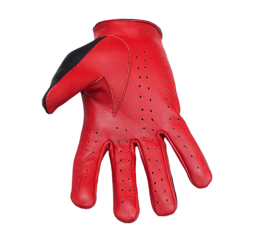 LEATHER LH HANDS Men's Genuine Leather Driving Gloves with Knuckle Holes Red/Black Large