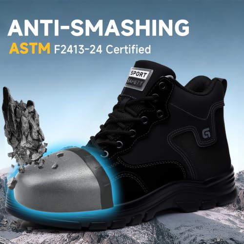 Image of Steel Toe Work Boots for Men Puncture Resistant Safety Boots | ASTM,High-Top,Industrial,Comfortable,Lace-Up,Construction,Warehouse, Factory,Workshop
