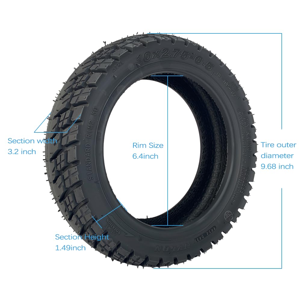 GLDYTIMES 10x2.75 Tubeless Off-Road Vacuum Tire, 10x2.75-6.5 10 Inch, Fits Speedway Dualtron Joyor Titan Segway Gotrax Mten3 Okai Beetle Hitway H5 Electric/Gas Scooter balance Scooter