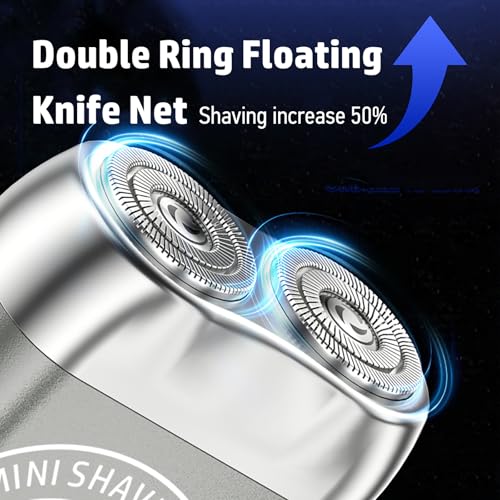 Image of Electric Shaver, Travel Portable Beard Trimmer for Men, Alloy Pocket Dual-Head Electric Shaver, IPX7 Waterproof Mini Razor, USB C Rechargeable (Silver)