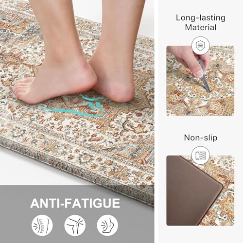 Image of SHREENIDHI Kitchen Floor Mat Set of 2 Rectangular Printed Mats for Sink Stove and Counter Area Placement with Kitchen Theme Geometric and Floral Design Options (Floral Border Mat 1)