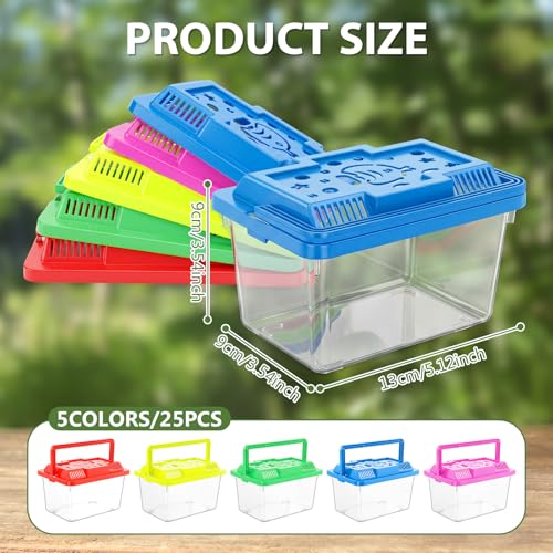Image of LemonRoad 25 Pcs Plastic Reptile Terrariums Carrier Cage Enclosure Snake Breeding Box Hatching Container Fish Tank with Ventilated Lid for Tarantula Spider Turtle Lizard (Cute,5.1x3.5x3.5 Inch)