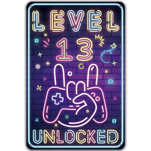Cartel de chapa para el 13 cumpleaños, nivel 13 UNLOCKED para puerta de los niños, decoración de cumpleaños de 13 años, divertido cartel de cumpleaños 13, tarjeta de cumpleaños para jugadores, 13 Cartel de chapa para el 13 cumpleaños, nivel 13 UNLOCKED para puerta de los niños, decoración de cumpleaños de 13 años, divertido cartel de cumpleaños 13, tarjeta de cumpleaños para jugadores, 13