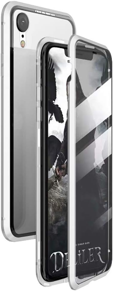 360° Full Body Case for iPhone XR,[Front and Back of Clear Touchable Strong HD Tempered Glass] with Built-in Screen Protector Magnetic Adsorption Metal Protection Cover for iPhone XR 6.1" White Silver