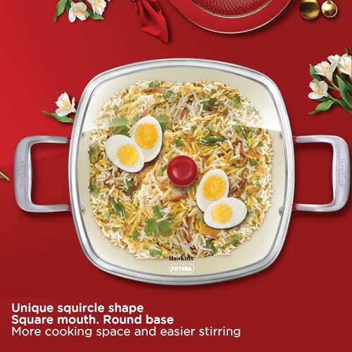 Image of Hawkins 3 Litre Que Cera Cera Kadhai with Glass Lid - Induction & GasSquircle Shape Kadai for Frying | Sauteing & Everyday Cooking | Red (ICQK30G)
