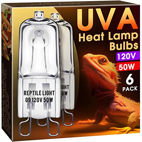 Image of Briignite G9 Heat Lamp Bulbs for Reptile, Mini Reptile Light, Dimmable G9 Mini Heat Bulbs Warm White 50W, 2 Pin Base UVA Reptile Heat Lamp, Bearded Dragon Gecko Turtle Lizard, 6 Pack