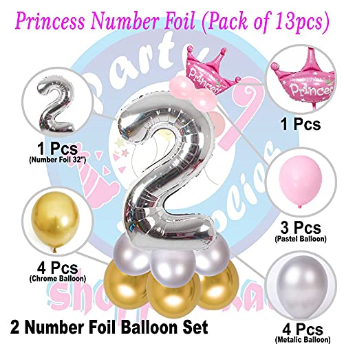 Image of Pink 32 Inches Numbers 2 Shape Large Big Foil Helium Balloons For Party Decorations In Happy Birthday Anniversary Office Items Materials Set Pack, Pack Of 13