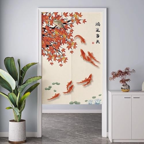 NASFH のれん 和風 間仕切り 目隠し 暖簾 A65*90 ロング ショート おしゃれ カフェカーテン 洗える 鯉柄 和室 洋室 モダン カラー10 リビング ダイニング キッチン 客間 台所 居間 廊下