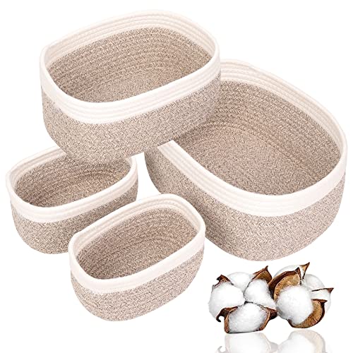 Withosent 4er Set Aufbewahrungskorb Geflochten Baumwollseil Korb Aufbewahrung Körbchen Wickeltisch Organizer Stapelbare Speicher Storage Basket für Kinderzimmer Wohnzimmer Bad