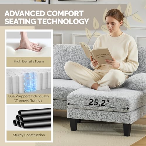 VINGLI 110' U-Shaped Sectional Couch with Two Chaise, Affordable Small Sofa with 4 Seats, Chenille Fabric Comfy Couches for Living Room, Light Grey - Image 5