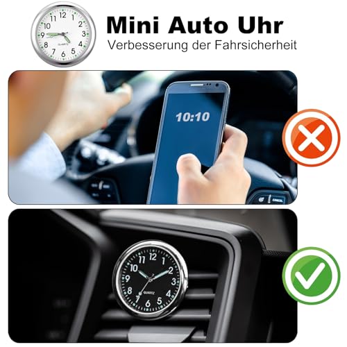 Celepoir 2 Stück Auto Uhr, Mini Uhr für Auto Armaturenbrett, Selbstklebend Leuchtende Autouhr, Auto Lüftungsschlitz Clip Uhr, Auto Uhr zum Kleben, Auto-Uhren Digital für Auto Lnnendekoration Geeignet