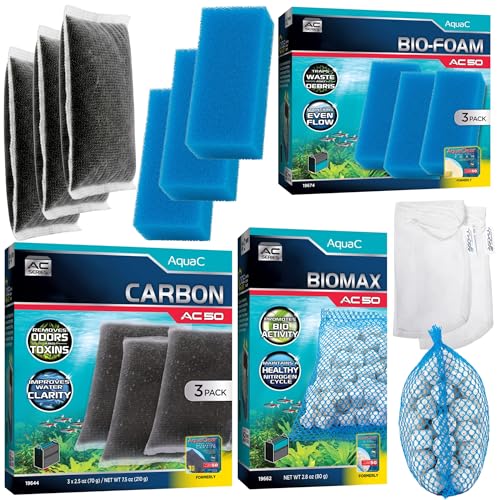 Image of AquaClear 50 HOB Maintenance & Replacement Filter Media Kit, Including Gokul Brands Mesh Bags(AquaClear Activated Carbon, BioMax Media, Filter Foam Insert)