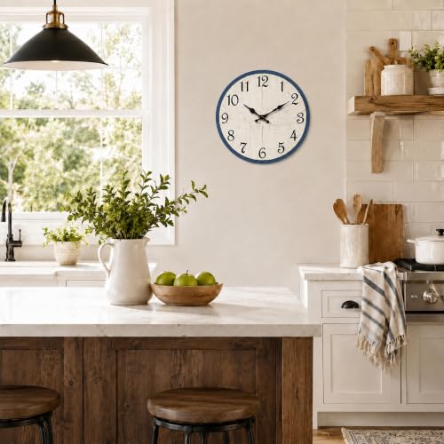 Image of CHYLIN Wall Clock Silent Non-Ticking Battery Operated Blue Simple Modern