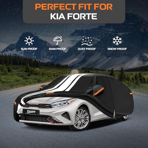 Image of Kayme Heavy Duty Car Cover Custom Fit for Kia Forte (2009-2026) | Waterproof All Weather for Automobiles, Gift with Tape /Towel /Bag, Outdoor Full Exterior Cover Rain Snow Sun UV Protection.