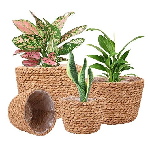 Ufrount Seagrass Planter Basket Stylish Planter Baskets for Indoor and Outdoor Plants Perfect for Flower Pots Cover and Room Decoration, Set of 4