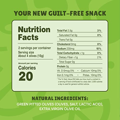 Freestyle Snacks Green Olive Snack Packs - Fresh, Jumbo-Sized, Greek-Grown, All Natural, Non-GMO, Paleo, Keto, Sugar-Fre