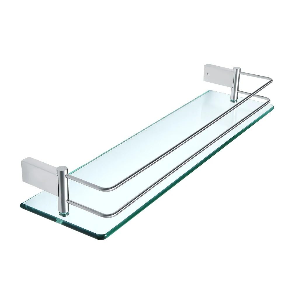 GTFDXJ Shower Caddy 50CM Glass Shelf Square Bathroom Glass Shelves Shelf Black Bathroom Shelf 304 Stainless Steel Wall