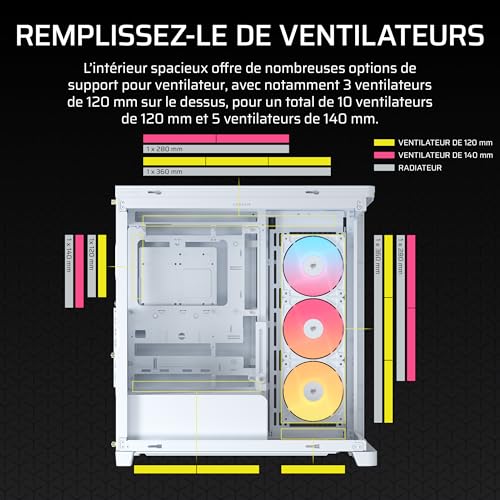 Corsair Frame 4500X RS-R ARGB Boîtier PC Moyen-Tour en Verre panoramique – Système de Fixation du Ventilateur InfiniRail, Peut accueillir Deux radiateurs de 360 mm, 3X Ventilateurs RS120R – Blanc