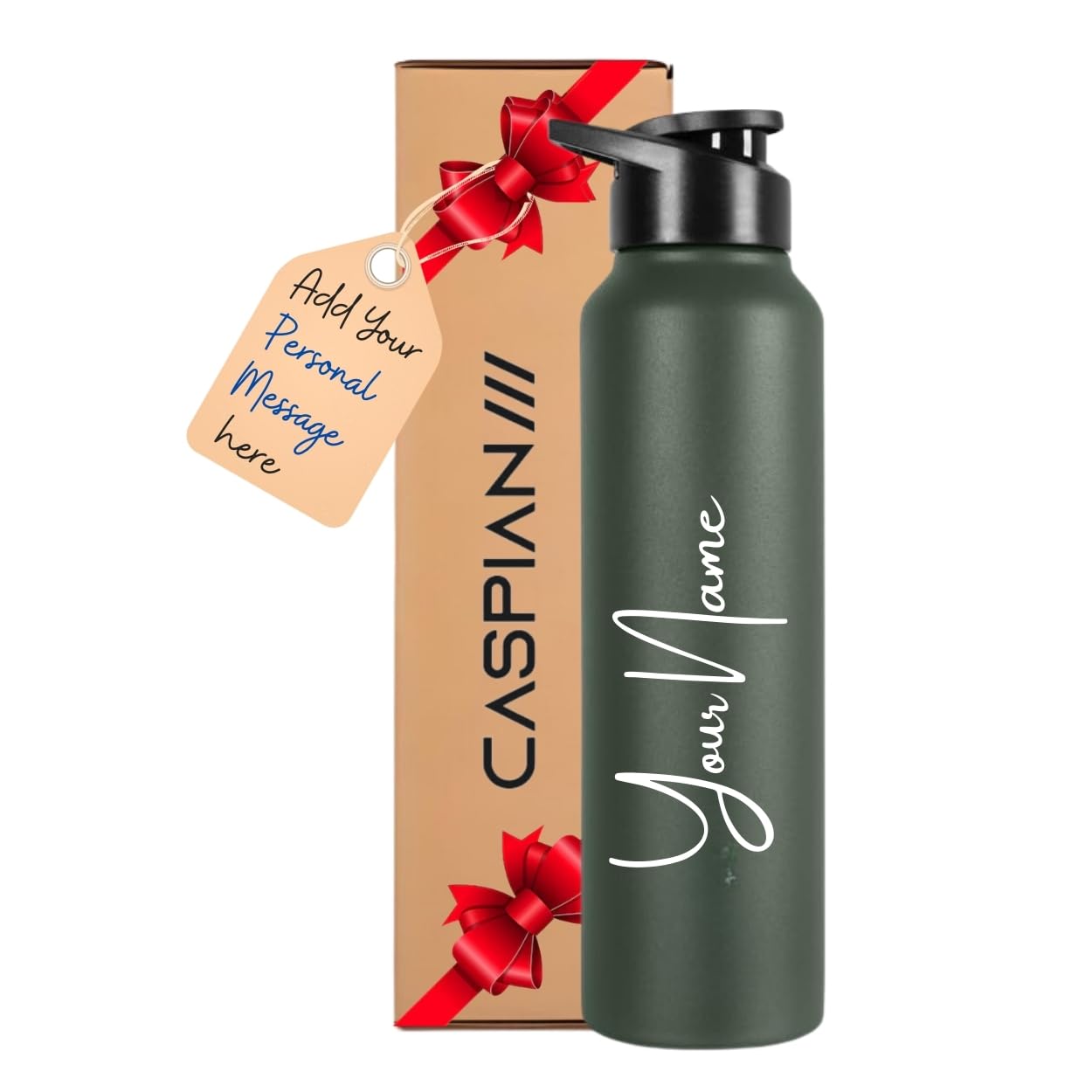CASPIAN /// Hike Stainless Steel Customize Sipper Water Bottle Leak Proof Thunder for Fridge Home Office Travel School Kids Boys Girls Adults Sports Gym Yoga (M-Green 1 Litre, Set of 1)