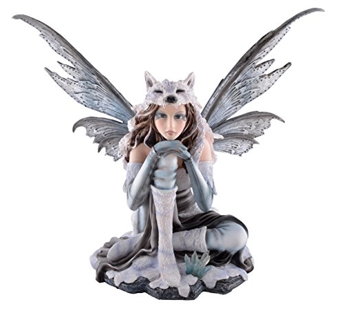 Elfenfigur - Lupa im Eis mit Wolfspelz - Fee Elfe Figur