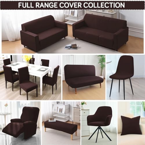 Image of HOKIPO 'SereneSolids' Stretchable 140 GSM Dining Chair Cover, Fully Covered - Set of 4, Coffee (AR-6246-CFE)