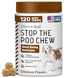 No Poo Chews for Dogs, 120 Soft Chews, Chicken Flavor Chew No Poo Bites - Dog Coprophagia Treatment, Deterrent to Stop Eating Poop - Treats Bad Breath and Boosts Gut Health - Made in USA