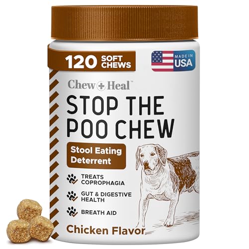 No Poo Chews for Dogs, 120 Soft Chews, Chicken Flavor Chew No Poo Bites - Dog Coprophagia Treatment, Deterrent to Stop Eating Poop - Treats Bad Breath and Boosts Gut Health - Made in USA