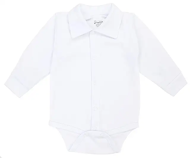 Baby Boys Long Sleeve Collar Romper - 100% Cotton Soft Bodysuit