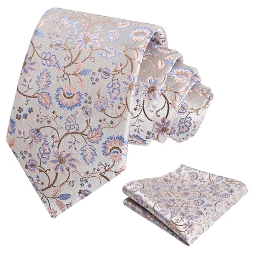 Image of Alizeal Mens 3.15inches Leaf Flower Pattern Tie Set | Floral Pattern Pocket Square Perfect for Fall Winter Business and Holiday Events