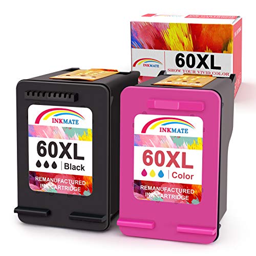INKMATE Remanufactured Ink Cartridge Replacement for HP 60XL Ink Cartridge Combo Pack Black and Color for Hp Photosmart C4680 D110 Deskjet D2680 D1660 D2530 Printer (1 Black 1 Tri-Color)