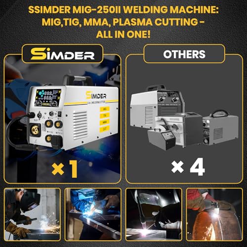 Image of SSIMDER 160A MIG Welder 6-in-1 Plasma Cutter, Helmet Tool Bag | Flux Core Welding, Lift TIG & Stick, Dual Voltage, MIG TIG Consumables, Gloves,40A Cut Output, Synergic Mode
