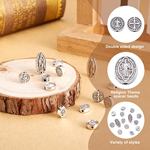 Pandahall 70Pcs Jesus Cross Saint Benedict Medal Loose Beads Virgin Mary Charms Spacer for DIY Rosary Necklace Bracelet Religious Jewelry Making - Image 4