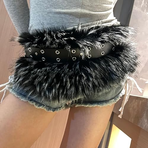 U Scinan Edgy Faux Fur & Studded Belt for Women – Gothic-Inspired Waist Chain Perfect for Costumes & Special Occasions4