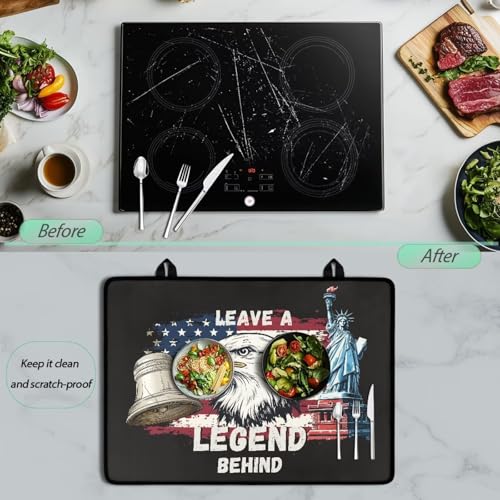 Image of Poceacles 4th of July Stove Cover for Glass Top Stovestop, Induction Electric Stove Cover Protector Oil Resistant Heat Resistant Washer Dryer Top Mat, 29 inch x 21 inch, Eagle Statue of Liberty American Flag