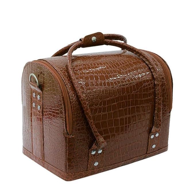 KIRA Makeup Organizer Box, Professional Cosmetic Storage Case, Vanity Train Case with 4 Layer Trays and Strap for Women (41-01) (Brown)-picture-52