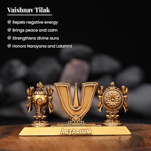 Image of Artarium Vaishnav Tilak Sankh Chakra Tilak of Lord Vishnu for Home Temple & Office Material- Resin & Marble Dust (Vaishnav Tilak 4 Inch)