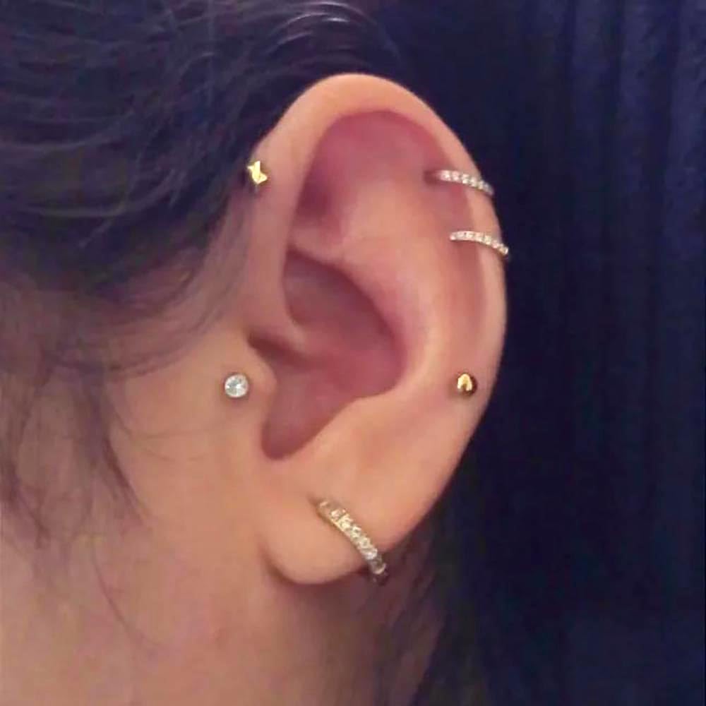 Paquete de 10 anillos de aro para tabique con circonita cúbica, 6G/1,2 x (6-8-10) mm, anillos de nariz de acero inoxidable quirúrgico, aretes de aro para cartílago, aretes de aro para roook,
