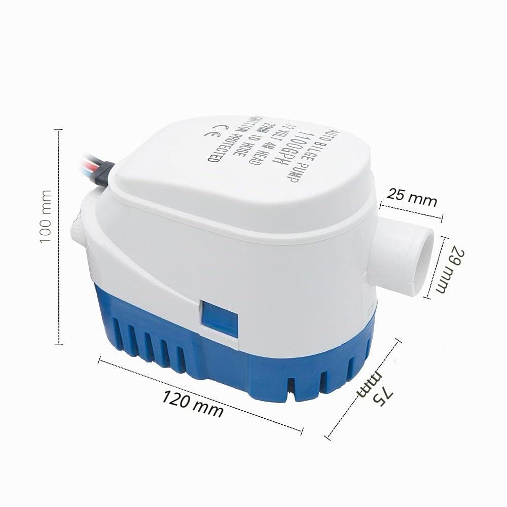 Pompa di sentina automatica di scarico per barca, 12 V, 1100 GPH, pompa di sentina automatica con interruttore galleggiante per laghetti, piscine, spa, silenziosa, diametro uscita 29 mm