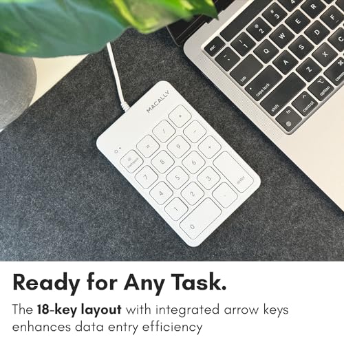Macally USB Numeric Keypad | Wired Number Pad | External Number Pad for Laptop Computer Desk PC Mac (Perfect for Data Entry) 10 Key USB Keypad