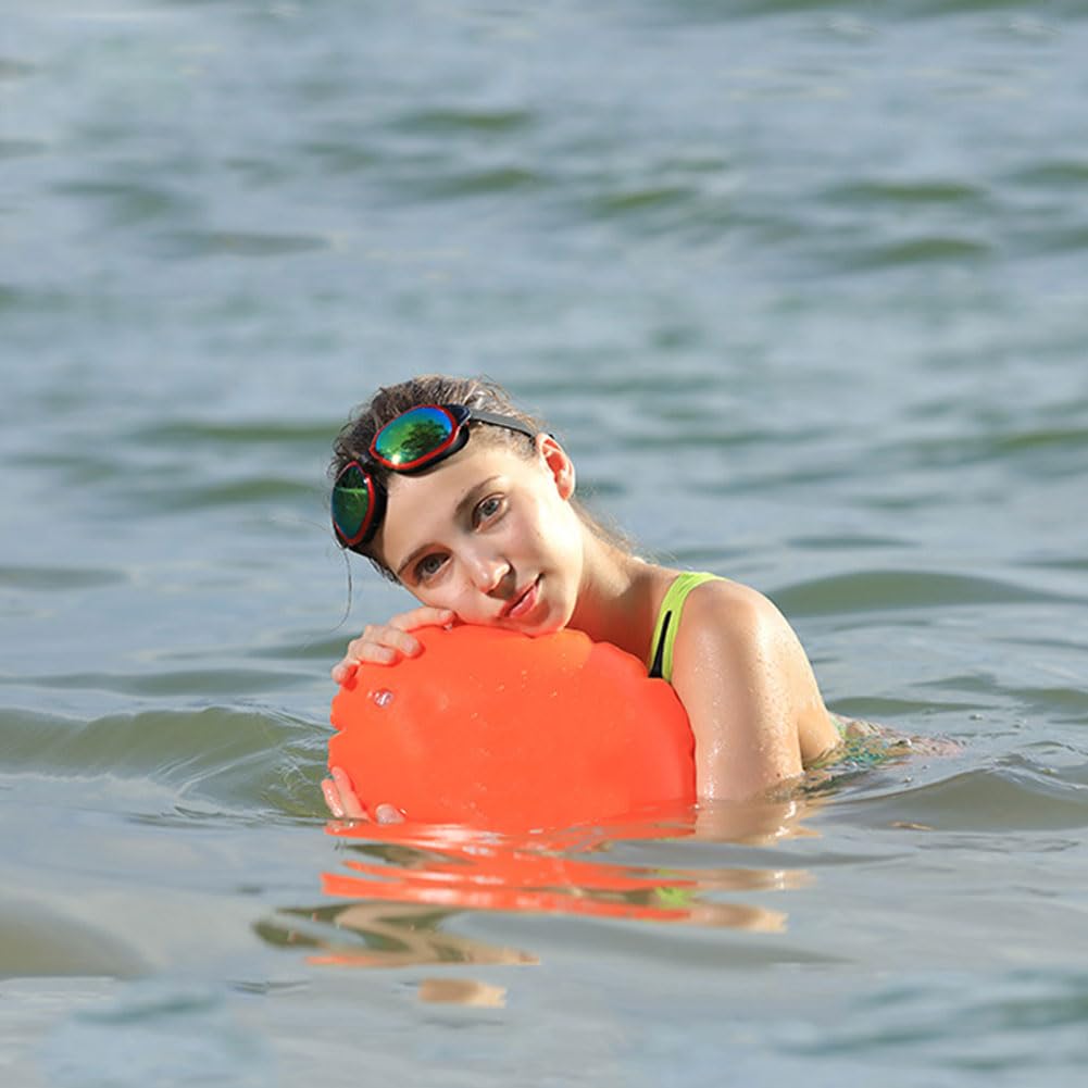 Schwimmboje, Swimming Buoy, Boje Schwimmen, Aufblasbare Trockentasche, Swim Boje, Geeignet für Schwimm-, Schnorchel- und Triathlon-Enthusiasten, Doppelairbags, Orange, 50 x 40cm
